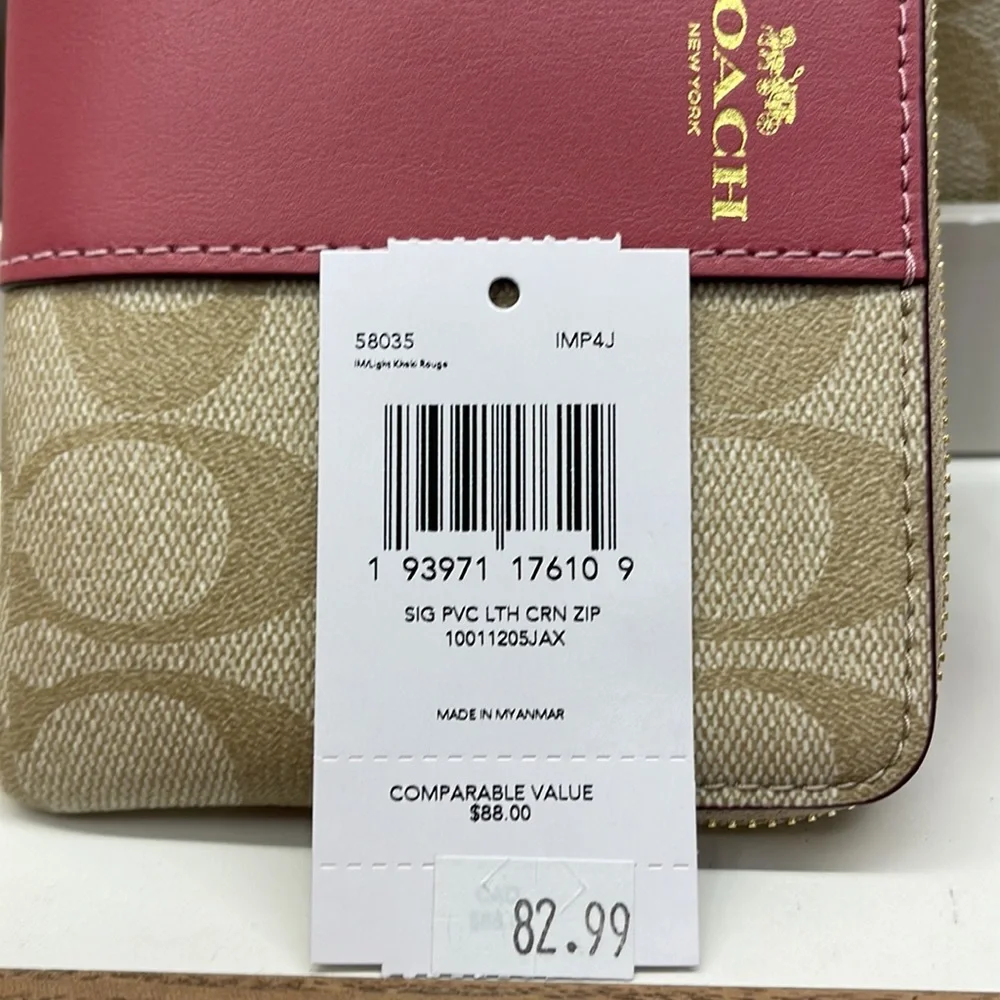 Coach Corner Zip Wristlet In Signature Canvas IM/Khaki Multi /Rouge - Picture 7 of 16